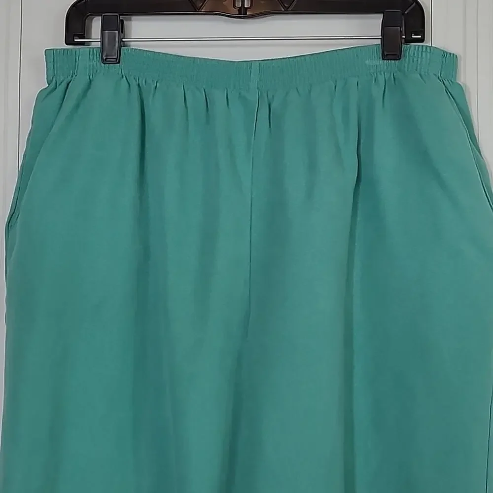 Alfred Dunner SZ 18 Pants Green Pull On Elastic High Waist Granny Core *FLAW* - Picture 3 of 10